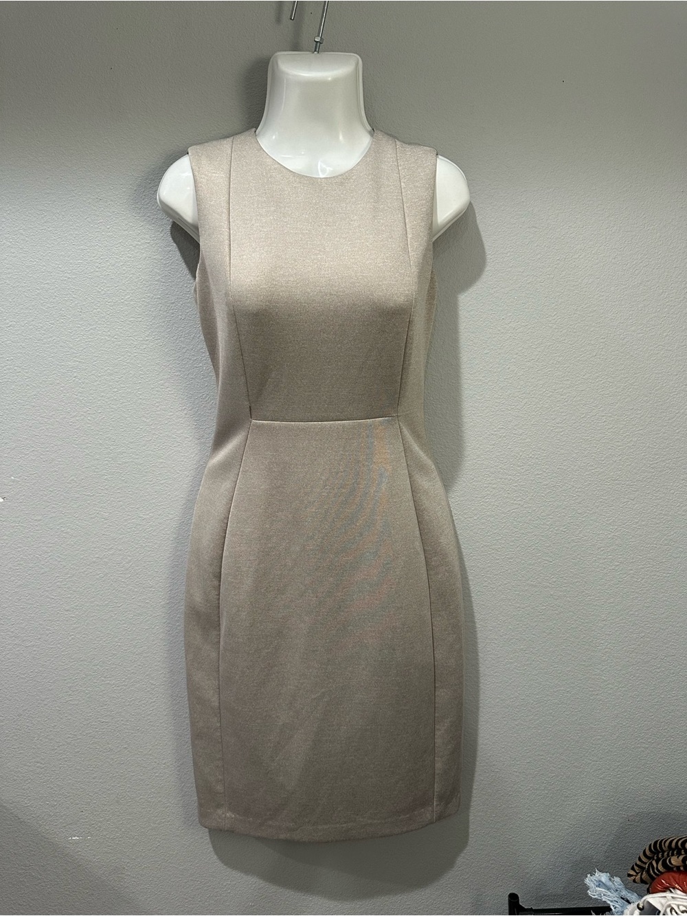 Calvin Klein Sleeveless Sheath Dress in Light Taupe